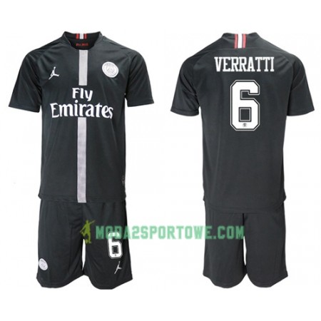 Koszulka Paris Saint-Germain Verratti 6 Jodan Czarny Dziecięcy Trzeci Stroje Piłkarskie 2018/19 Krótki Rękaw